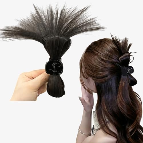 TEMPERIA (1pc) Claw Clip Ponytail Hair Extensions for Women & Girls | Natural Braid Updo Style Clutcher for Juda Bun | Easy to Wear & Instant Look Accessories for Weddings & Party | Natural Brown