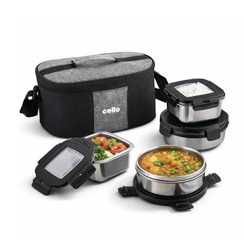 CELLO Duet Set of 4 Pcs Stainless Steel Lunch Box with Bag f...