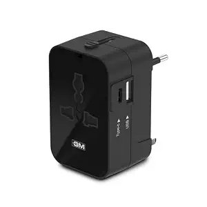 GM 3064 Universal Charger with 240V Power Output | International Travel Adapter with Port Type C - 3.1Amp and Type A - 2.1Amp Output | LED Indicator | for 150+ Countries US,UK,EU,AUS,Etc - Black