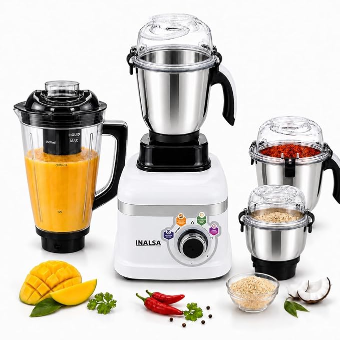 INALSA Mixer Grinder|900W|4 Jar|7 Yr Warranty On Motor|Triton MG
