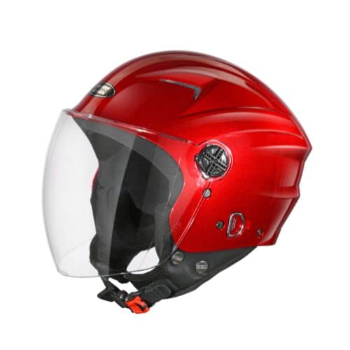 STUDDS RAY Super ISI Certified Open FACE Helmet for Men and Women with D - Ring Lock (Cherry RED XL)