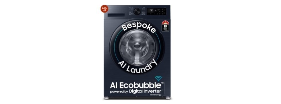 Samsung 12 kg, 5star, AI Ecobubble, Super Speed, Wi-Fi, Hygiene Steam with Inbuilt Heater,
