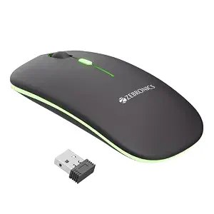 Zebronics Wireless Mouse, Dual Mode 2.4GHz + BT, Up to 1600 DPI, USB Nano Receiver, Lightweight Design, Multicolor LED Lights, Rechargeable Battery (Blanc, Grey)