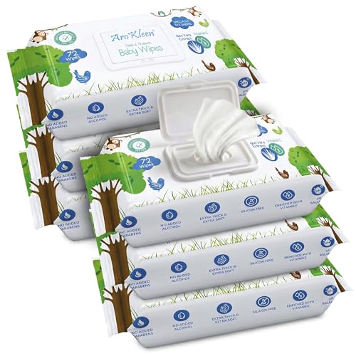 Arokleen Baby Gentle Wet Wipes with Lid | 432 Wipes - Pack of 6 | Enriched with Aloe Vera & Vitamin E | pH Balanced | Dermatologically Tested | Paraben & Sulphate Free | Prevents Rashes & Redness | Gentle Moisturising Wipes