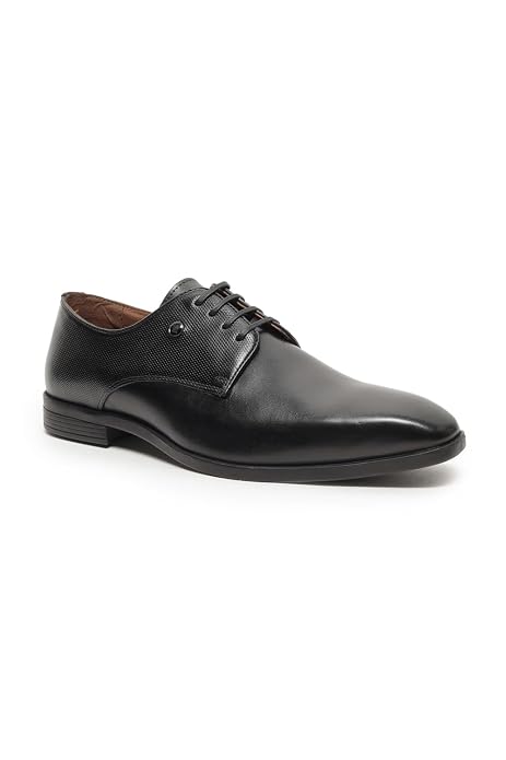 Louis Philippe Men Premium Leather Breathable Lining Material Anti Slip with Heel TPR Sole Formal Derby Shoes