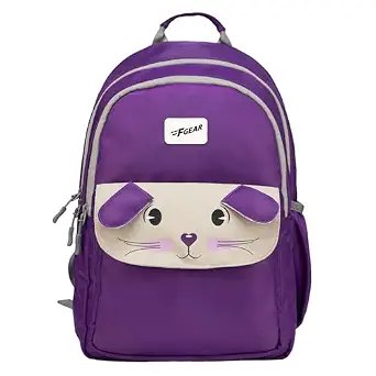 F Gear Bunny Dark Purple 22L School Backpack|Premium & Soft Touch|Unisex Kids School Bag with Two Spacious Compartments and Front Pocket, with Bottle Holder|Ideal for School, Daily Use & Travel