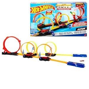 Hot Wheels® Multi-Loop Race Off™ Playset, with 1 Car, Knock Down Flags to Score Points & Break the Loop, Toy for Kids 4 to 10 Years Old​