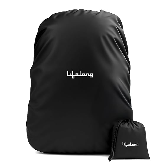 Lifelong Rain Cover for Backpack - Waterproof Dustproof Rain Cover Bag with Elastic Adjustable - Travel Accessories Bag Cover - Suitable for All Bag Sizes Upto 65Ltrs Rain Cover Bag (Black)