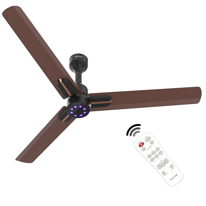 Polycab Wizzy Neo LED 1200mm BLDC Ceiling Fan with remote |BEE 5 Star Rated, Higher Air Delivery|LED Indicator,Reverse,Sleep and Breeze Mode |3 Years Warranty (Matt Brown Copper)