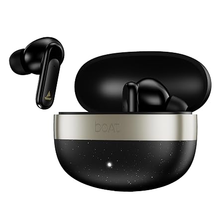 boAt Airdopes Plus 224, Powerful Spatial Audio, 60H Playback, Quad Mics AI-ENx™, 13 mm Drivers, Hearables App, Multipoint Connectivity, Google Fast Pair, Bluetooth v6.0 TWS Earbuds (Matte Black)