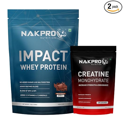 NAKPRO NUTRITION Impact Whey Protein Supplement Powder Combo (1 kg with 100g Creatine -Double Rich Chocolate)