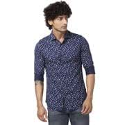 Spykar Men Navy Satin Slim Fit Full Sleeve Causal