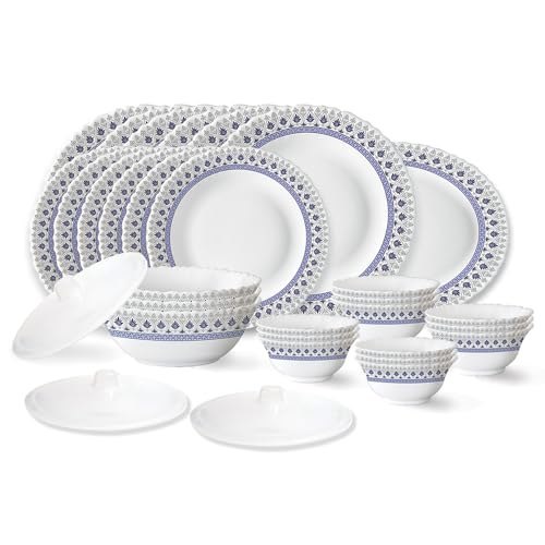 Larah by Borosil Ocean Fluted Series Opalware Dinner Set | 3...