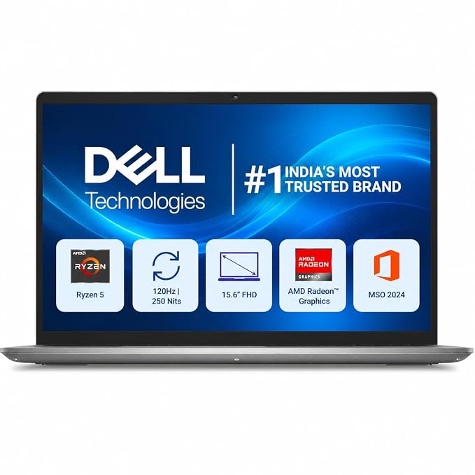 Dell 15 (Previously Inspiron), AMD Ryzen 5-7530U, 16GB RAM, 512GB SSD, FHD IPS, 15.6"/39.62cm, Win 11, MSO 2024, Platinum Silver, 1.67kg,Standard Keyboard, 12 Month McAfee, Thin & Light, Laptop