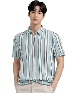 London Hills Men’s Loose Fit Half Sleeve Vertical Strip..