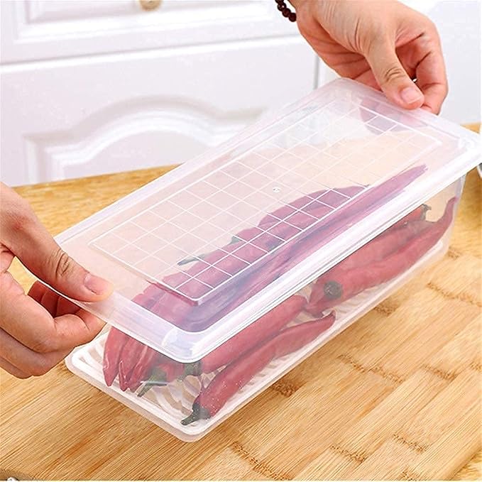 Food Storage Container with Lid- Unbreakable Stackable Plastic Freezer Storage Container with Drain Plate and Lid for Fridge Storage Box for Fish, Meat, Vegetables, and Fruits (Pack of 2)