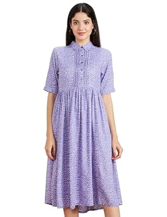 Amazon Brand - Symbol Women Rayon Fit and Flare One Piece Midi Length Dress (Available in Plus…