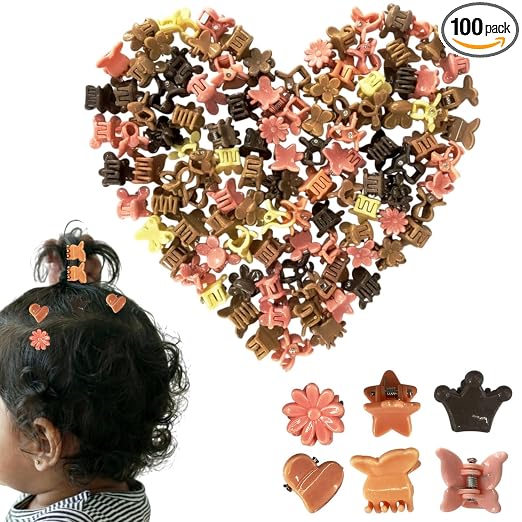 TEMPERIA (100pcs) Hair Accessories for Baby Girl - Kids Mini Claw Hair Clips - Girls Gift Items for Birthday - Soft Plastic Non-Slip Small Clutchers for Party & Wedding - Multicolour