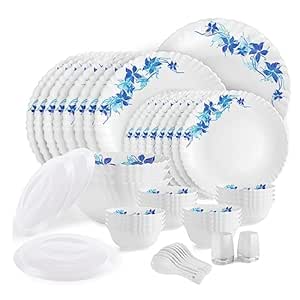Cello Opalware Dazzle Series Blue Swirl Dinner Set, 49Pcs | Opal Glass Dinner Set for 8 |…