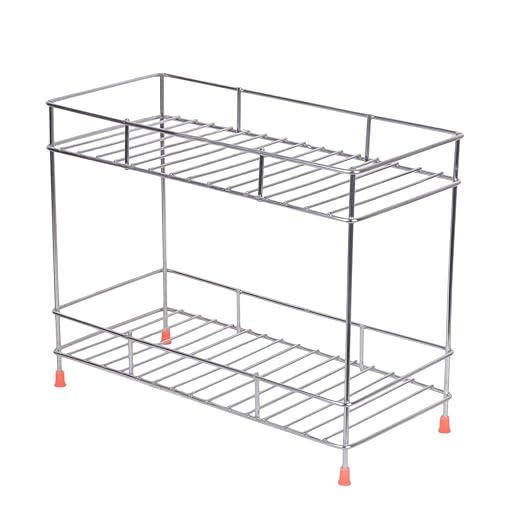 Clazkit Stainless Steel 2-Tier Kitchen Rack, Spice Rack for Kitchen, Accent Shelf Countertop Rack Kitchen Pantry Storage Organizer, Kitchen Racks and Shelves Rack- 20D x 20W x 20H Centimeters