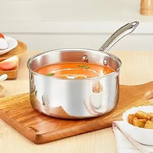 Borosil Cookfresh Triply Stainless Steel Sauce Pan with Spout | SS304 Food Grade Steel, Dishwasher Safe | Compatible for Gas, Induction, Hot Plate, Halogen | 5 Years Warranty (18 cm)