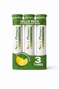 ACV + Moringa Effervescent Tablets With Probiotics, Vitamin B6 & B12 Lemon Masala Flavor Digestion, Detox & Energy Support 15 Tablets Tube (Pack of-3)