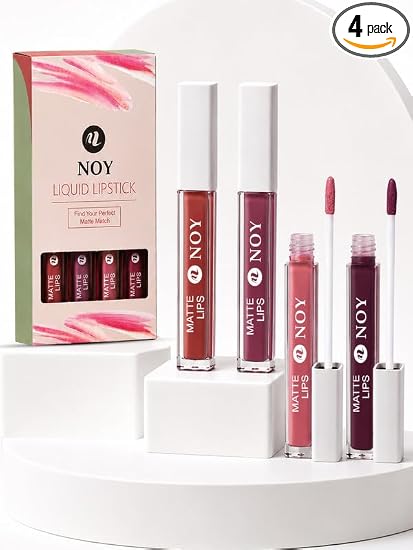 Noy Lipsticks For Women Waterproof Lightweight Matte Formula for a Comfortable Wear - Cherry Nude, Nude Pink, Tan Nude, Purple Wine Shades Pack of 4
