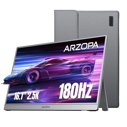 ARZOPA Z3FC 16.1" 180Hz 2.5K Portable Gaming Monitor with Stand, 106% sRGB, External Portable Monitor as Second Screen for Laptop, PC, PS5, Mac, Xbox