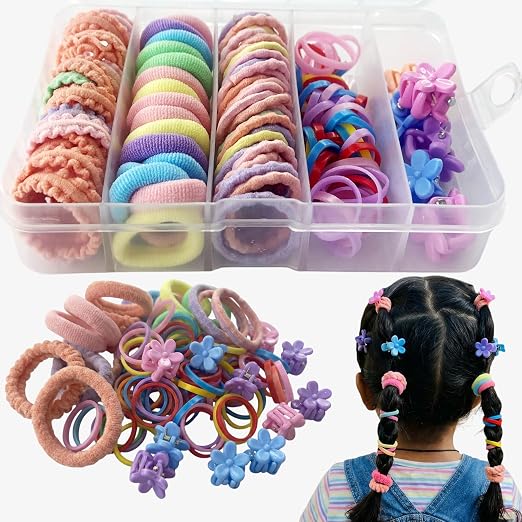 TEMPERIA Hair Accessories Birthday Gift Items for Girls & Kids | Combo of Claw Clips, Rubber Bands, Hairpins & More | Cute Hair Styling Kit for Baby Girls for Party & Wedding | Multicolor -95pcs