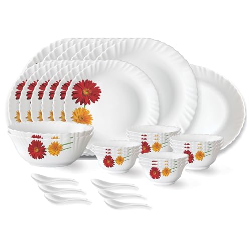 Larah by Borosil Zinnia Fluted Series Opalware Dinner Set | ...