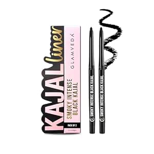 GLAMVEDA Pencil Smoky Intense Black Kajal - 0.35g | 24-Hour Long Stay One-Stroke Smooth Application…