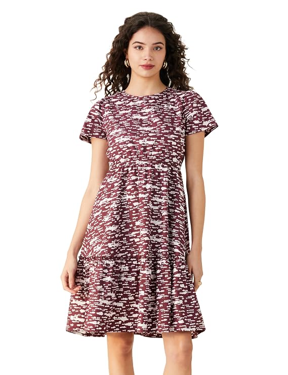 Symbol Women Rayon Fit and Flare One Piece Knee Length Tiered Dress (Available in Plus Sizes)