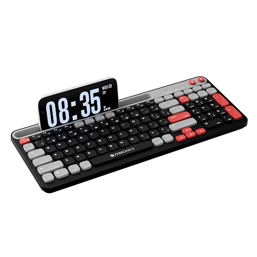 Zebronics Keypad X3 Wireless Keyboard, 102 Keys, 12 Multimedia Keys, 2.4GHz + BT, UV Coated Keycaps, Mobile & Tablet Holder, ₹ Rupee Key, Retractable Stand, USB Nano Receiver (Midnight Black)