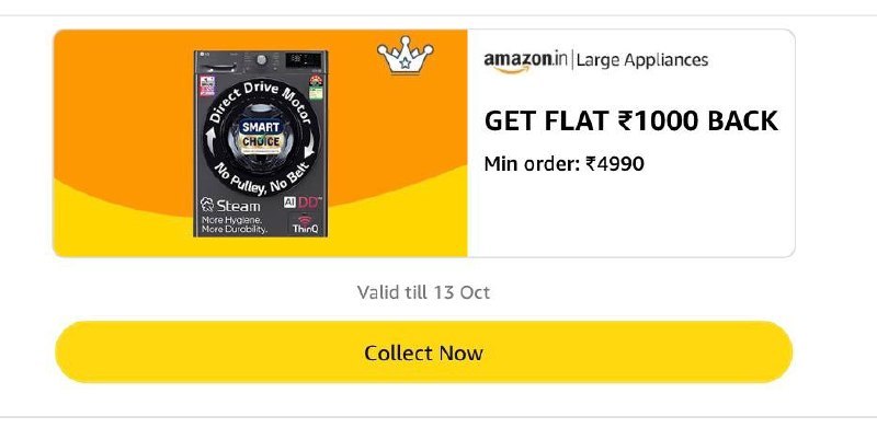 Flat Rs.1000 Cashback on Refrigerators, Washing Machine & AC