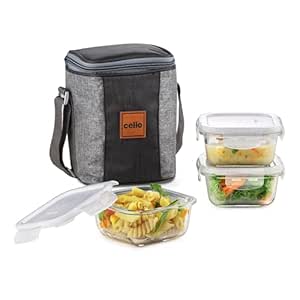 Cello Glassy Square Lunch Box Set Of 3 Pcs