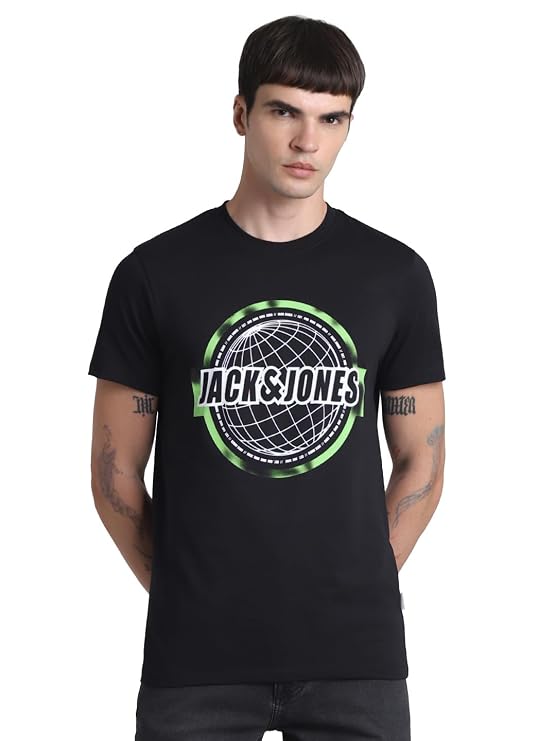 JACK & JONES Men's Cotton Solid Slim Fit T-Shirt