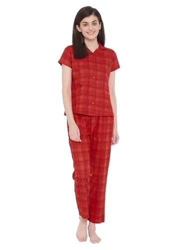 Clovia Women Rayon Night Suit– Printed, Shirt & Pyjama Set