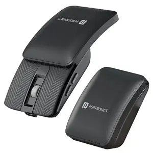 Portronics Toad Fold Wireless Bluetooth Mouse with Dual Wireless (BT + 2.4 GHz), Foldable Mouse, Rechargeable Battery, Multi-Device Pair, Up to 3200 DPI Sensitivity (Black)