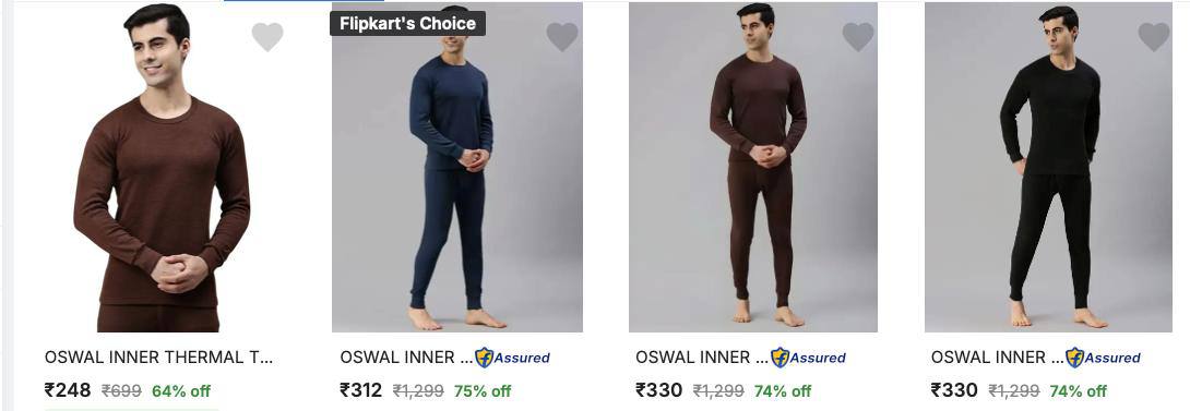Upto 75% Off Oswal Inner Men’s Thermals Set Starts