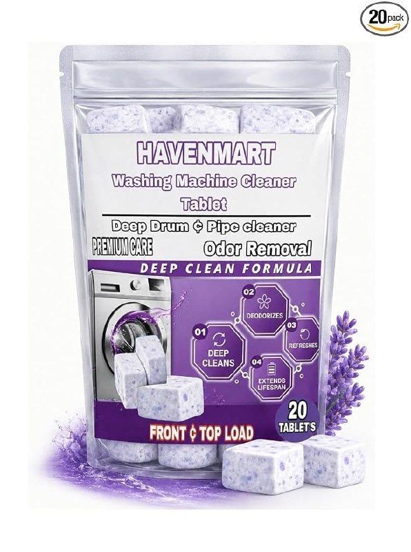 Washing Machine Cleaner Tablets 20 Pcs | Deep Drum & Tub Cleaning | Removes Dirt, Residue, Limescale & Bad Odour | Washing Machine Cleaning Tablets for Front & Top Load Machines (20 pce)