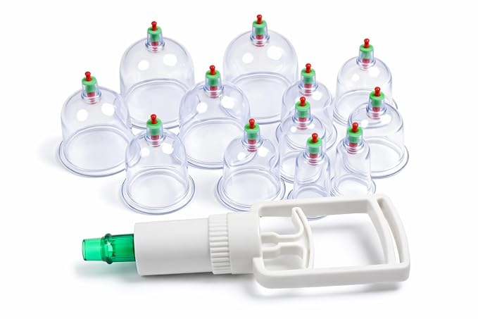 Pcs Vacuum Cupping Therapy Set – Massage Suction Cups with Pump for Pain Relief, Muscle Recovery & Relaxation | Reusable Body Massage Apparatus Clear, Transparent