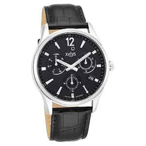 Xylys Swiss Multifunction Black Leather Strap Black Dial Watch for Men