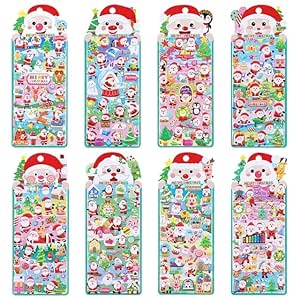Kawaii Stickers Set – Set of 8 Christmas Themed Santa a..