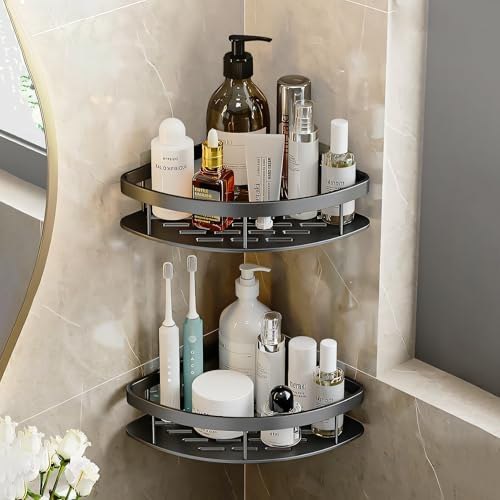 MIORAH Self Adhesive Adjustable Bathroom Organizer Corner Sh...