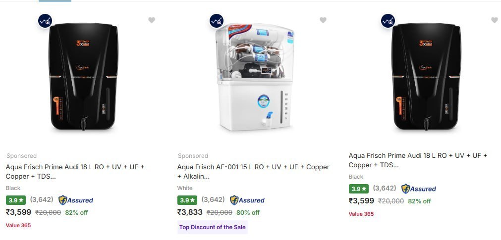 Flat 80% on Water purifiers
