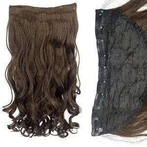 TEMPERIA Hair Extensions and Wig for Women & Girls - Wavy & Curly | Long False Synthetic Artificial Clip on 5 Clips Attached Curls for Bridal & Wedding | Highlight Colour (1pc)