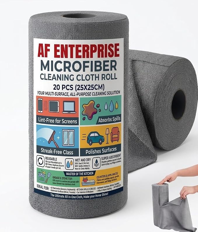 Reusable Microfiber Cleaning Cloth Roll 20 Sheets – Tearable Kitchen Cleaning Wipes, Ultra Absorbent, Lint-Free, Washable Up to 4000 Times, Eco-Friendly Paper Towel Replacement for Home & Kitchen