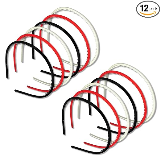 TEMPERIA (12pcs) Hair Band For Girls Women & Kids - Fancy & Stylish Hairband Headband Cute Accessories - 4 Red, 4 Black, 4 White Colours
