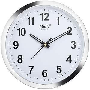 Matiz 101 Round Wall Clock Silver Color Plastic Case White Dial Analog for Living Room Home…