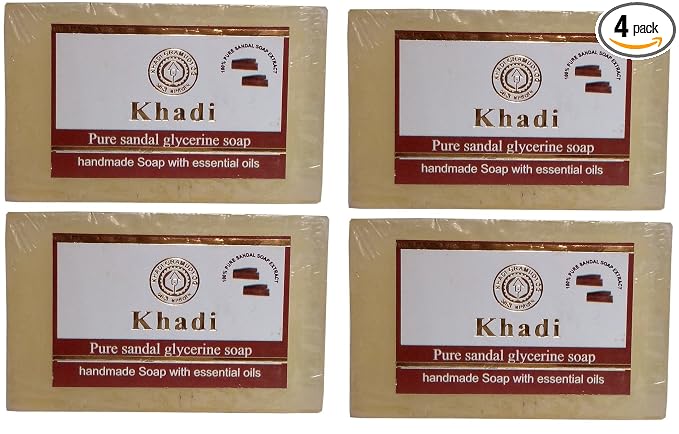 Khadi Sandalwood Soap 125 Gm (Pack Of 4) By Parvati Gramodyog Herbal Products - Made In India